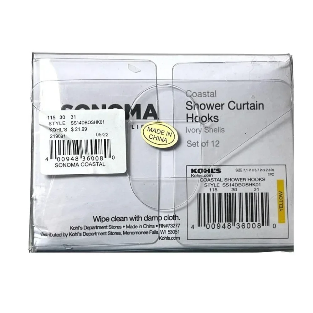 Sonoma Goods Cream Coastal Sand Dollar Sea Shell 12 pk Shower Curtain Hooks New
